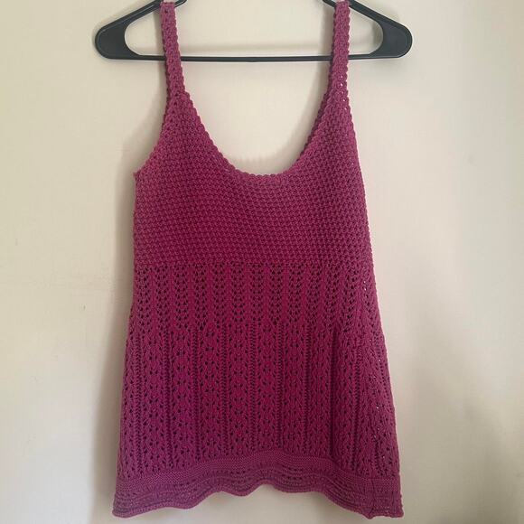 Vintage y2k old navy fuchsia pink crochet boho knitted tank top size small - Picture 7 of 7